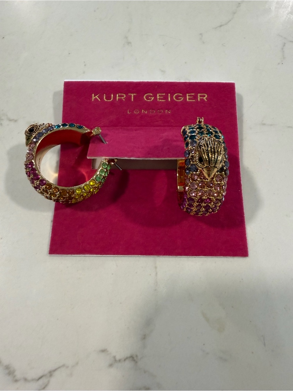 Kurt Geiger Rainbow Crystal Hoop Earrings with Gold Accents